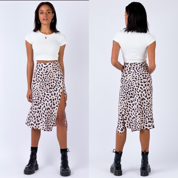 Princess Polly Nia Leopard Print Midi Slit Skirt 0 - Picture 8 of 8